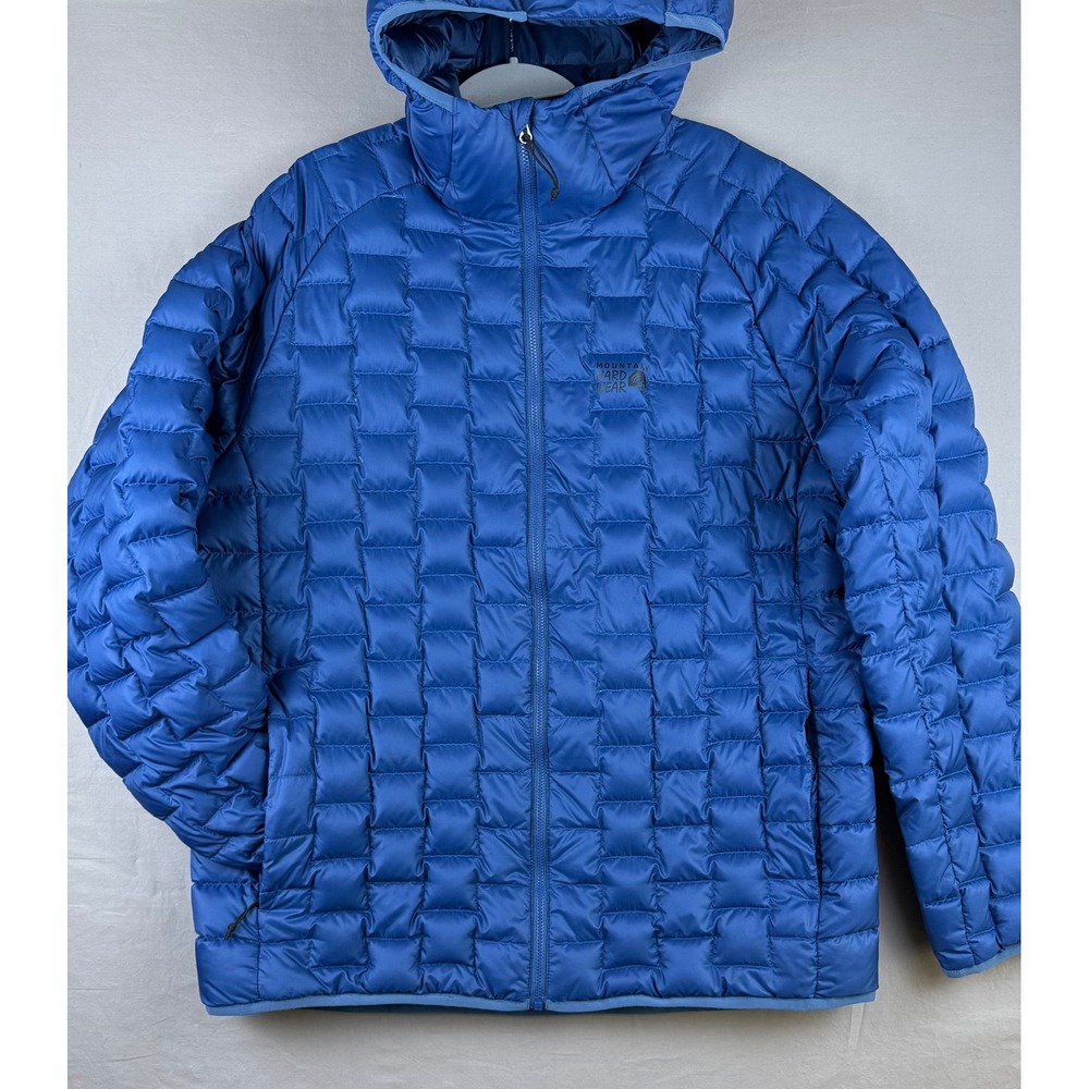 Mountain Hardwear Super DS Hooded Jacket Mens XL Blue Puffer Down OM1106